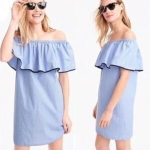 J. Crew Tipped Off the Shoulder Light Blue Cotton Mini Summer Dress, XXXS